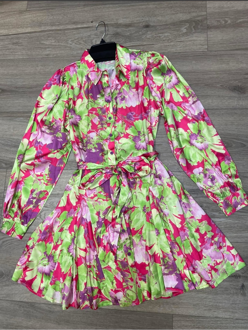 Women’s Floral Button-Front Dress in Hot Pink & Lime